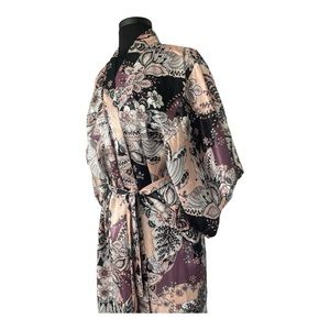 Linea Donatella Floral Satin Kimono Robe  Womens Size S/M Unique